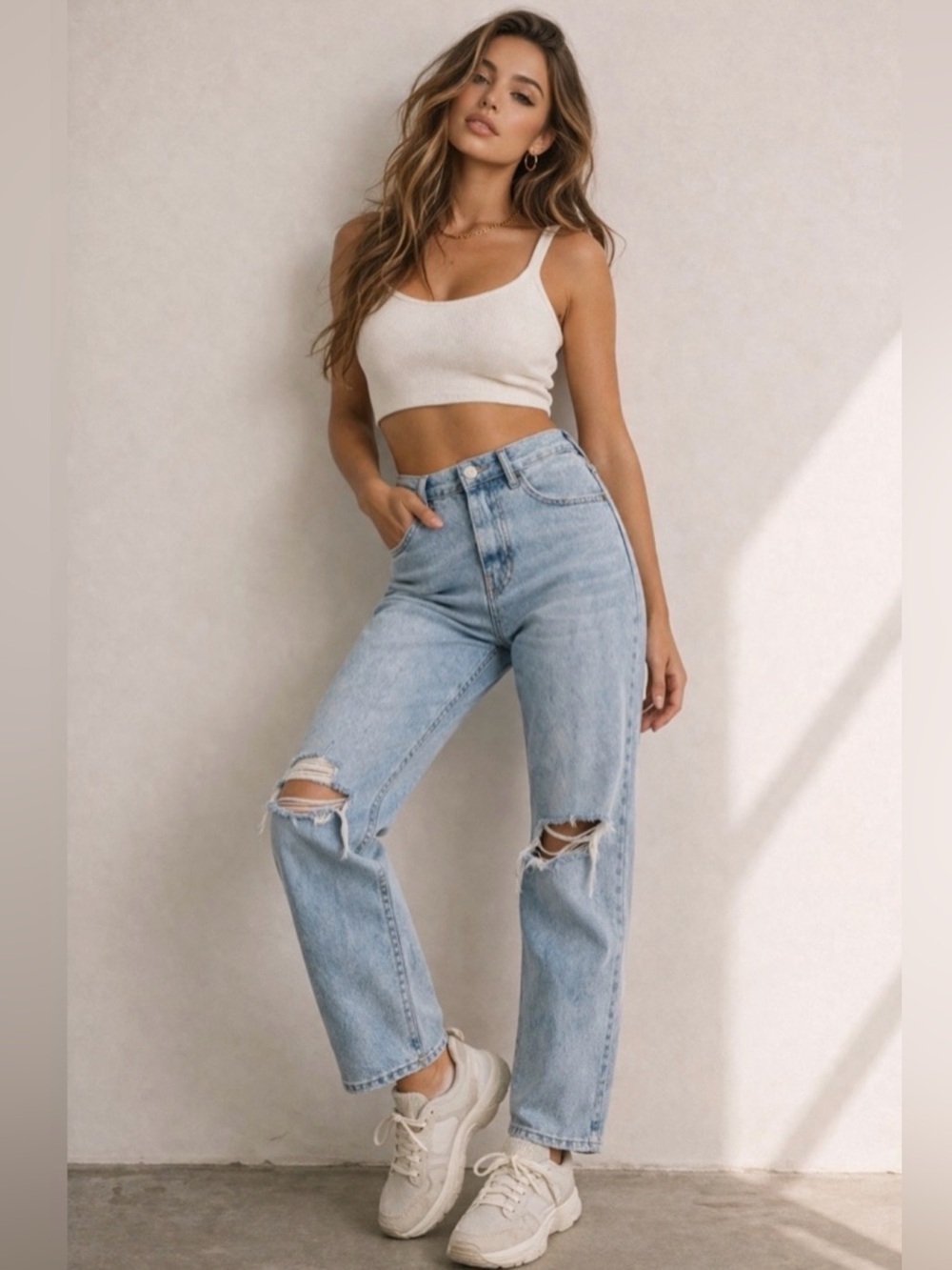 Pistola Super High Rise Distressed Light Wash Straight Jeans Size 30